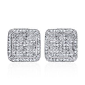Sterling Silver CZ Square Micropave Stud Earrings